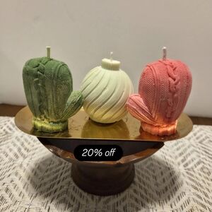 Decorative Knit Candle Set - Green, Cream, Pink
